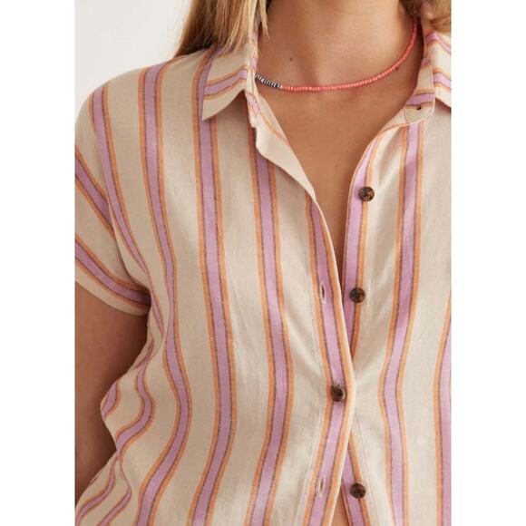 Marine Layer Dana Short Sleeve Button Down Violet Stripe Sz S - Picture 4 of 7